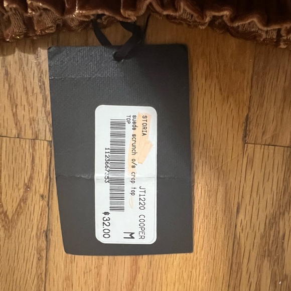 Rust off the shoulder velvet smocked crop top - Picture 2 of 3